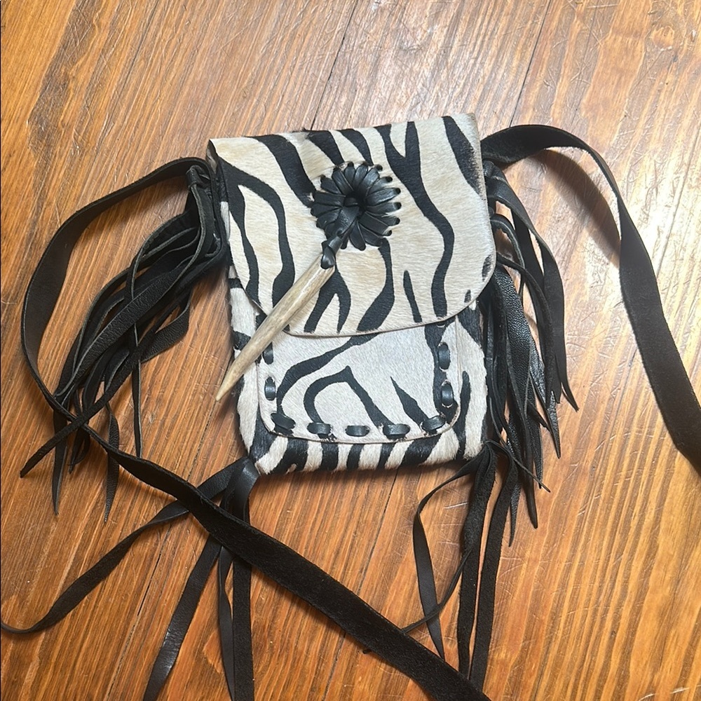 Zebra Print Leather Fringe Bag